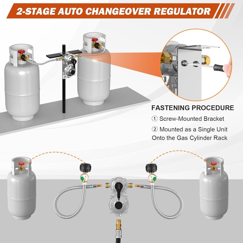 Devvicoo Store 2-Stage Auto Changeover LP Propane Regulator with Gauge, 18-inch Stainless Steel Braided QCC1 Hose, 3/8" NPT Female Outer, for RV Trailers Campers - Image 3
